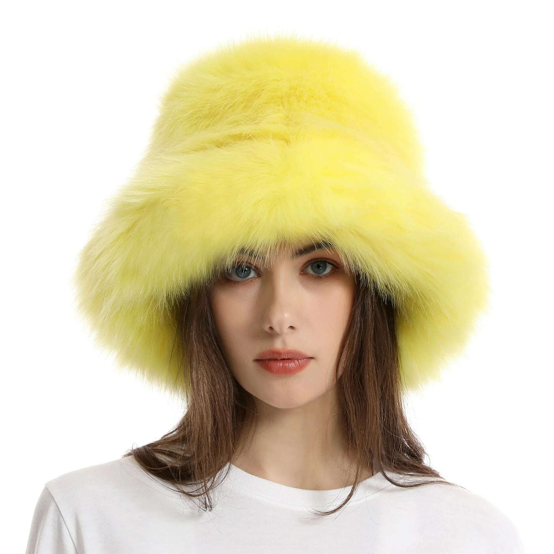 KIMLUD, Red plush Bucket hat women's elegant autumn and winter fur bamboo hat Korean version advanced thermal cap cap 2023 large size, 2 / 58-60cm / CHINA, KIMLUD APPAREL - Womens Clothes