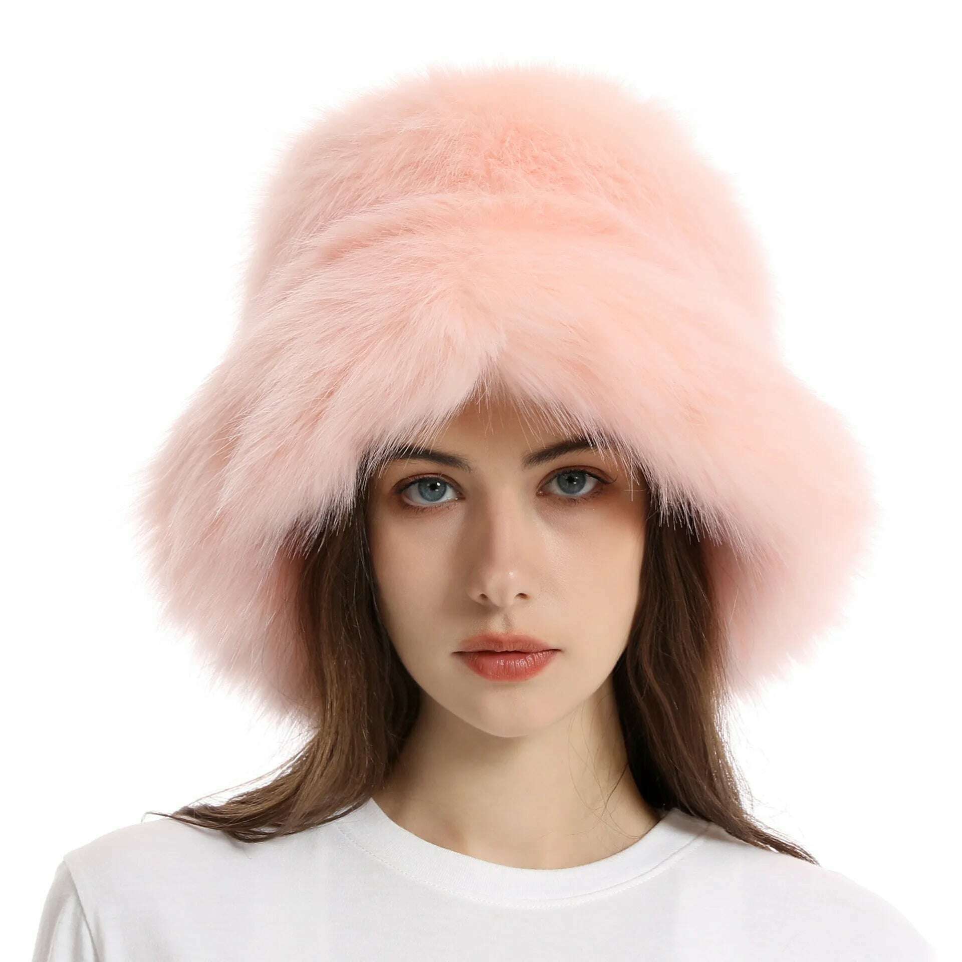 KIMLUD, Red plush Bucket hat women's elegant autumn and winter fur bamboo hat Korean version advanced thermal cap cap 2023 large size, 7 / 58-60cm / CHINA, KIMLUD APPAREL - Womens Clothes