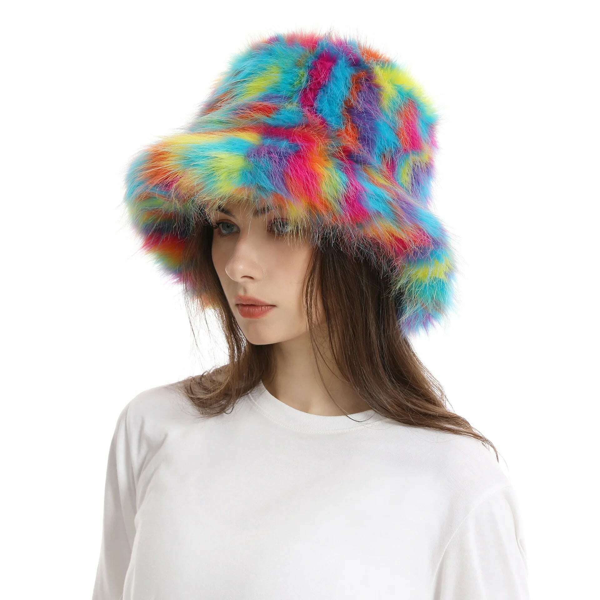 KIMLUD, Red plush Bucket hat women's elegant autumn and winter fur bamboo hat Korean version advanced thermal cap cap 2023 large size, 11 / 58-60cm / CHINA, KIMLUD APPAREL - Womens Clothes