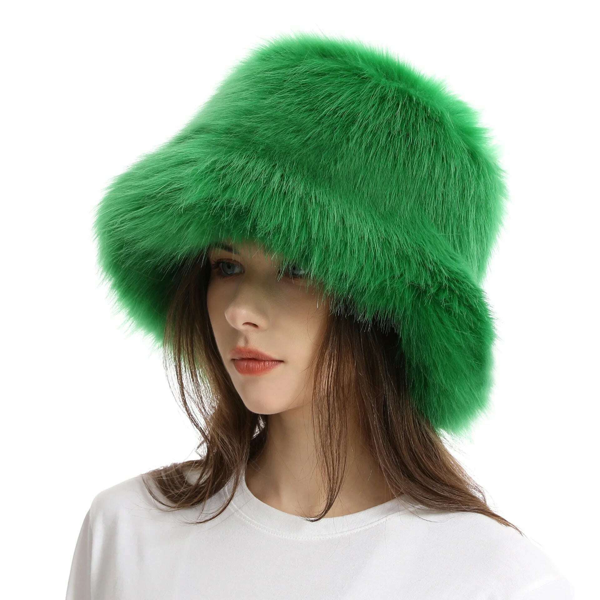 KIMLUD, Red plush Bucket hat women's elegant autumn and winter fur bamboo hat Korean version advanced thermal cap cap 2023 large size, 4 / 58-60cm / CHINA, KIMLUD APPAREL - Womens Clothes