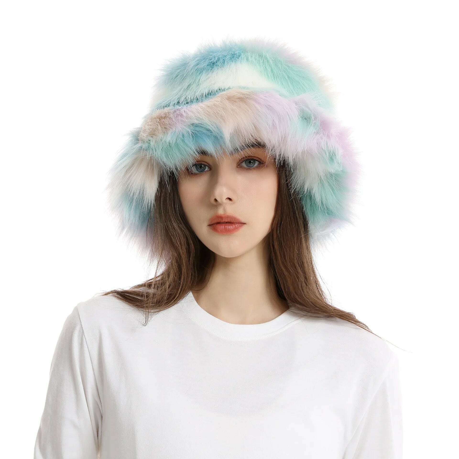 KIMLUD, Red plush Bucket hat women's elegant autumn and winter fur bamboo hat Korean version advanced thermal cap cap 2023 large size, 15 / 58-60cm / CHINA, KIMLUD APPAREL - Womens Clothes