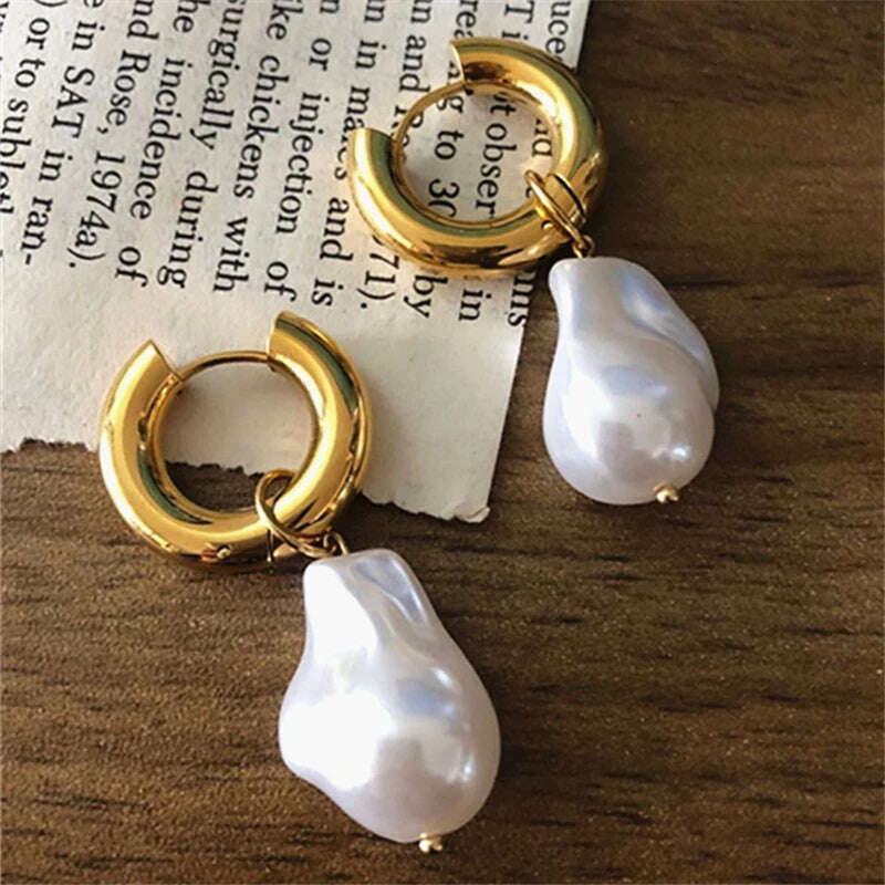 KIMLUD, Retro imitation Baroque Pearl Pendant Earrings for women 2023 New Light luxury Party Jewelry earbuckle Gift, KIMLUD Womens Clothes