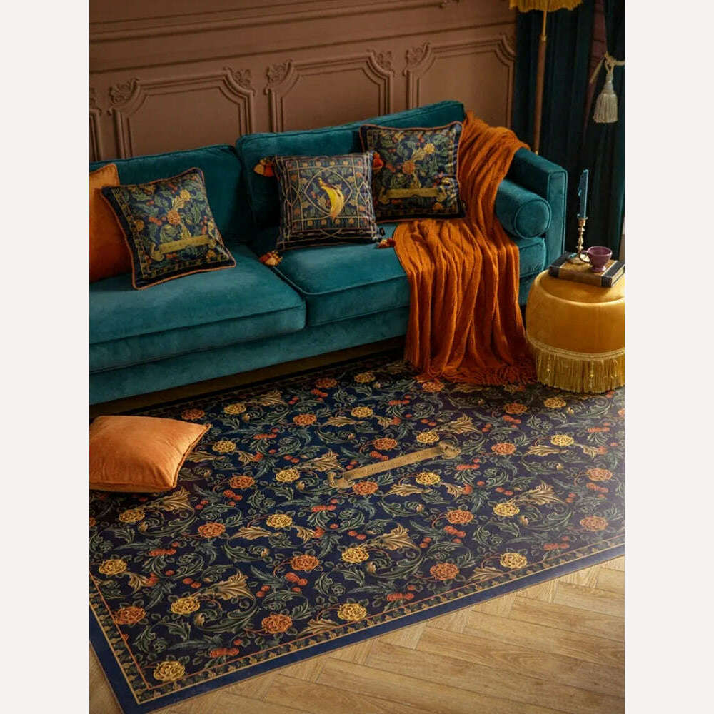KIMLUD, Retro Living Room Waterproof Carpet Floral Pattern Kitchen PVC Carpet Anti-scratch Stain-resistant Cuttable Balcony Rug Alfombra, KIMLUD Womens Clothes