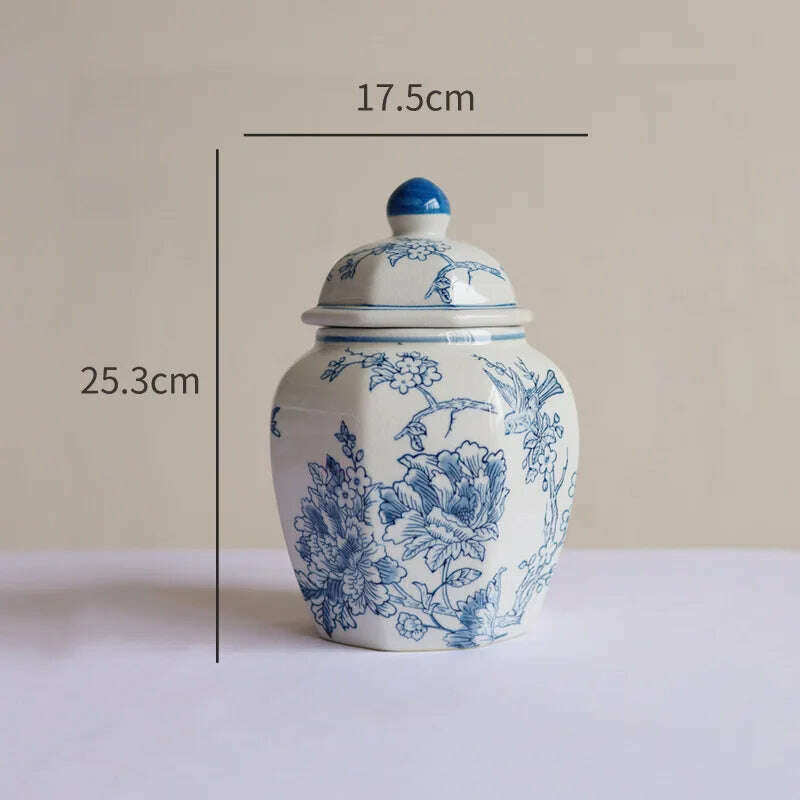 Retro Vase Ice Cracked Blue and White Porcelain High Grade Feeling Flower Bottle Hydroponic Ceramic Vase Octagonal Storage Jar - KIMLUD
