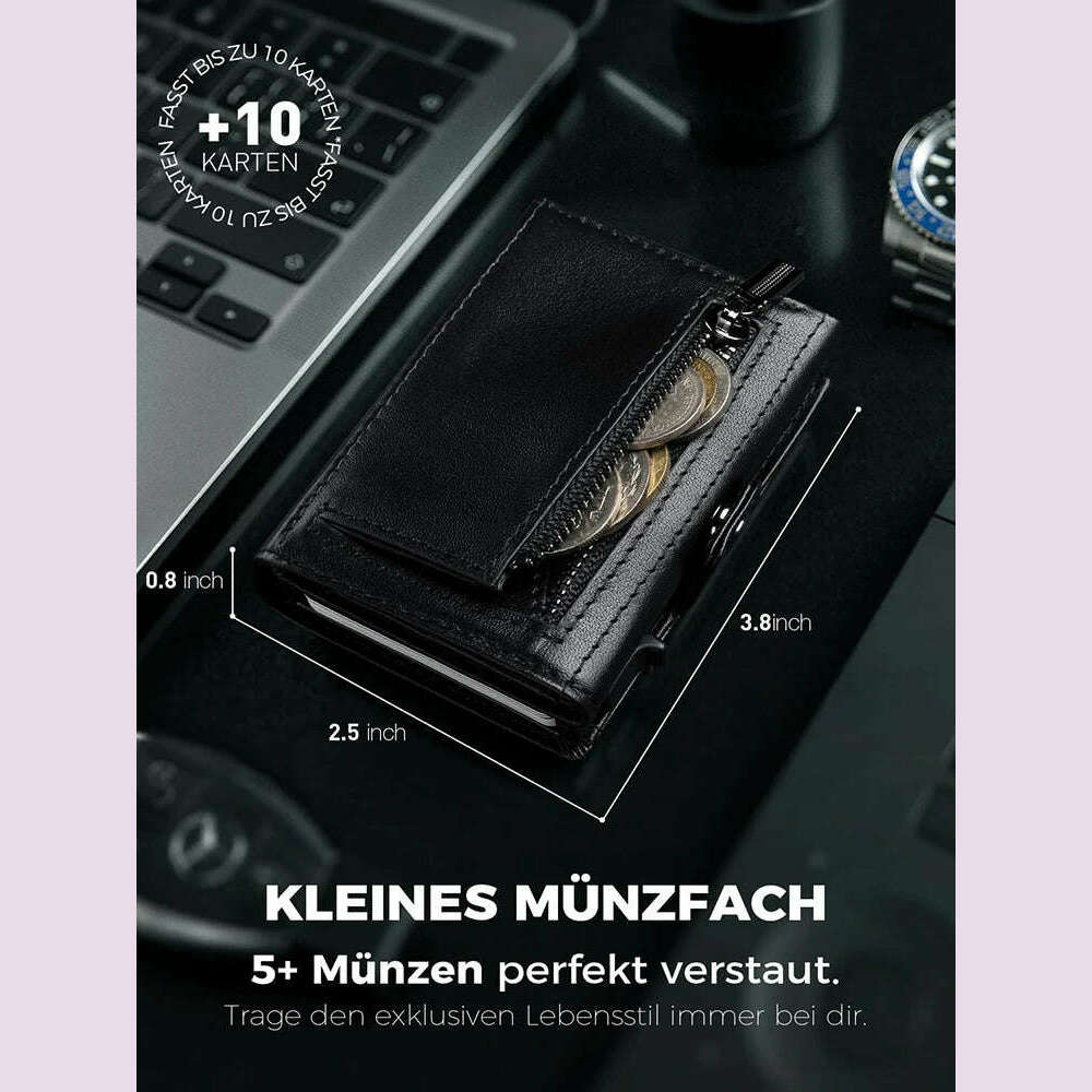 RFID Blocker Wallet for Men Genuine Leather Wallet with Coin Pocket Airtag Wallet - KIMLUD