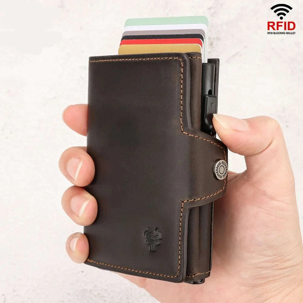 KIMLUD, RFID Smart Pop Up Card Wallet for Men Genuine Leather Card Case for 8-10 Cards Slim Women Zip Coin Purse with Notes Compartment, KIMLUD Womens Clothes