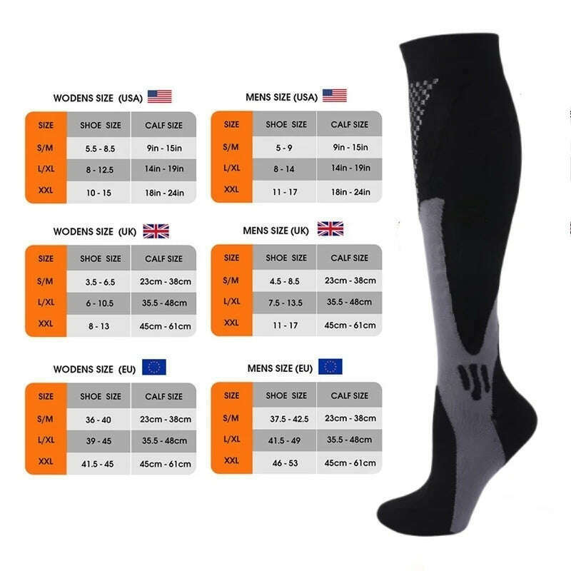 S-XXL 3 Pairs Pack/Socks Compression Socks 30 Mmhg Fit For Medical Edema Diabetes Varicose Veins Running Sports Socks Size XXL - KIMLUD