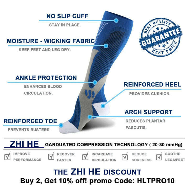 S-XXL 3 Pairs Pack/Socks Compression Socks 30 Mmhg Fit For Medical Edema Diabetes Varicose Veins Running Sports Socks Size XXL - KIMLUD