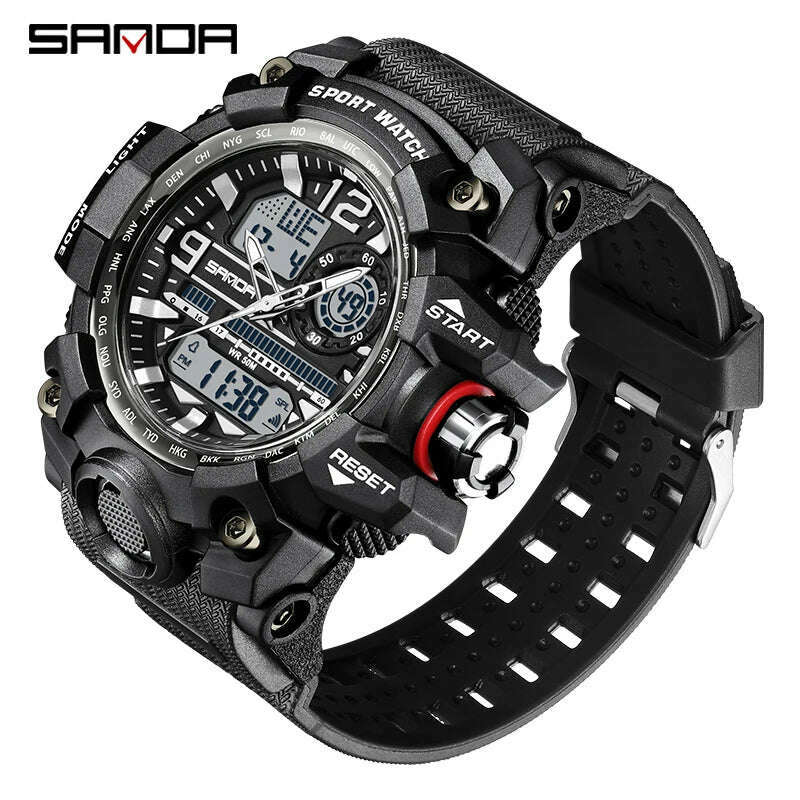 KIMLUD, SANDA G style New Men Watch 50M Waterproof Sports Military Quartz Watch For Male Electron Digital Wristwatch Reloj De Hombre, Black white, KIMLUD APPAREL - Womens Clothes