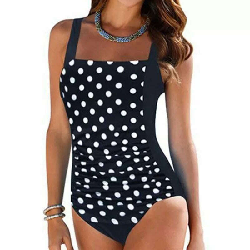 KIMLUD, Sexy Dot One-Piece Large Swimsuits Closed Plus Size Swimwear For Pool Beach Body Bathing Suit Women Summer Female Swimming Suit, KIMLUD Womens Clothes