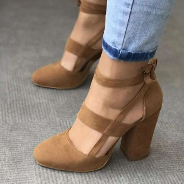 KIMLUD, Sexy Heeled  Sandal High Heels Sandals Women Femme Gladiator Summer Party Wedding Shoes Women Thick Heels Zapatos De Muje, Brown / 35, KIMLUD APPAREL - Womens Clothes