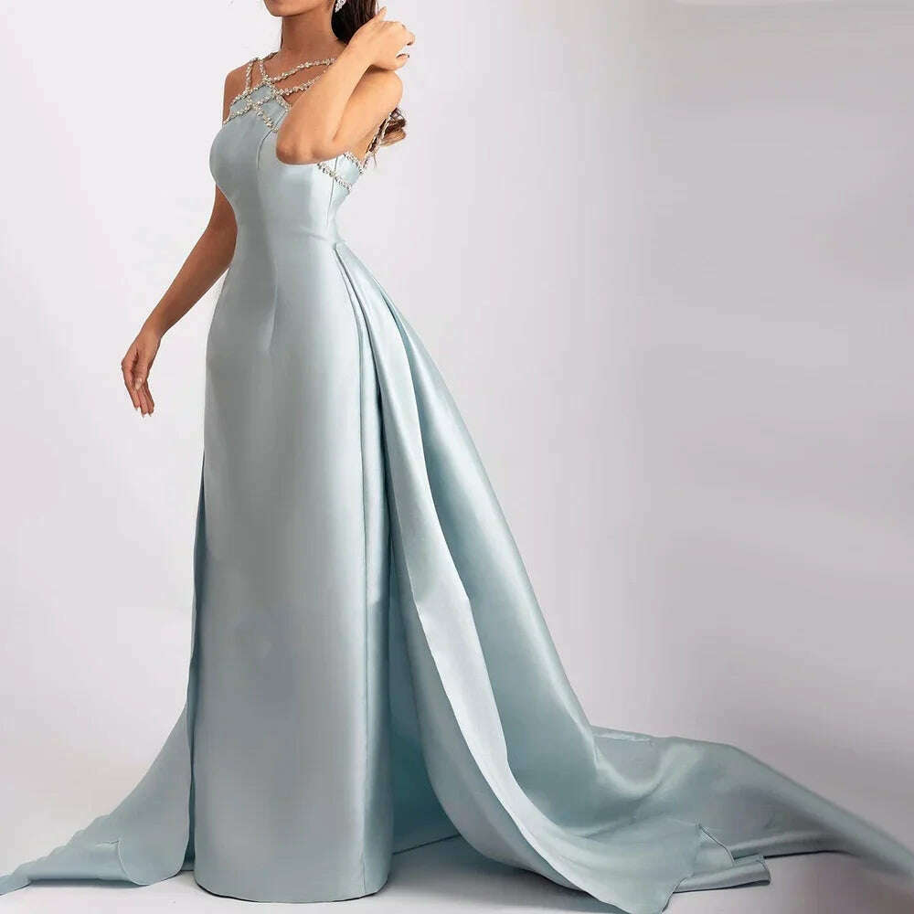 KIMLUD, Sharon Said Elegant Light Blue Satin Arabic Evening Dress for Women Weding Overskirt Formal Party Gowns SF048 Customized, KIMLUD Womens Clothes