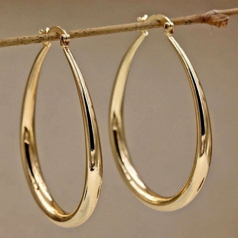 Shine Gold Color Women Earrings Fashion Smooth Hoop Earrings for Women Engagement Wedding Jewelry Gift - KIMLUD