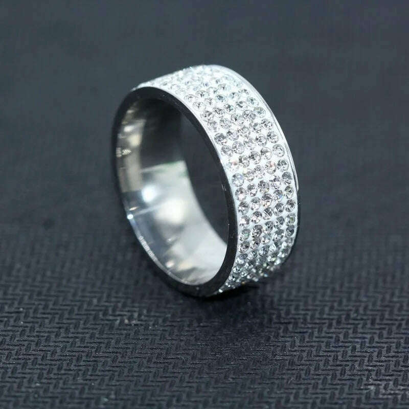Shine Silver and Gold Color Women Ring Round Inlaid White Zircon Ring for Women Men Engagement Wedding Jewelry Gift - KIMLUD
