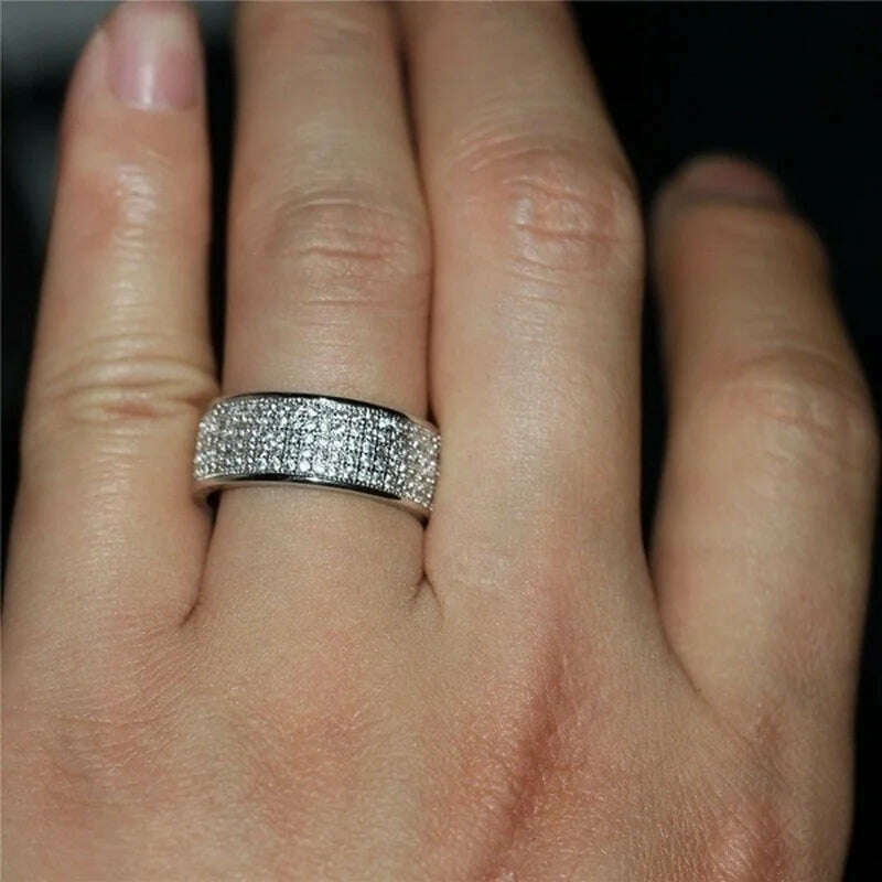 Shine Silver and Gold Color Women Ring Round Inlaid White Zircon Ring for Women Men Engagement Wedding Jewelry Gift - KIMLUD