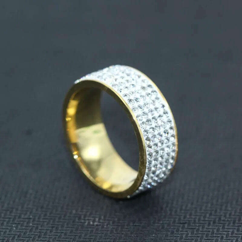 Shine Silver and Gold Color Women Ring Round Inlaid White Zircon Ring for Women Men Engagement Wedding Jewelry Gift - KIMLUD