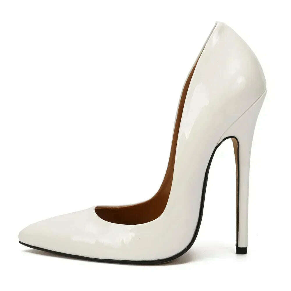 KIMLUD, Shoes Designer New Women Pumps Fashion Pointed Toe Patent Leather 14CM Thin Heels Novelty Modern Sandals Fashion Women's Shoes, WHITE / 40, KIMLUD APPAREL - Womens Clothes