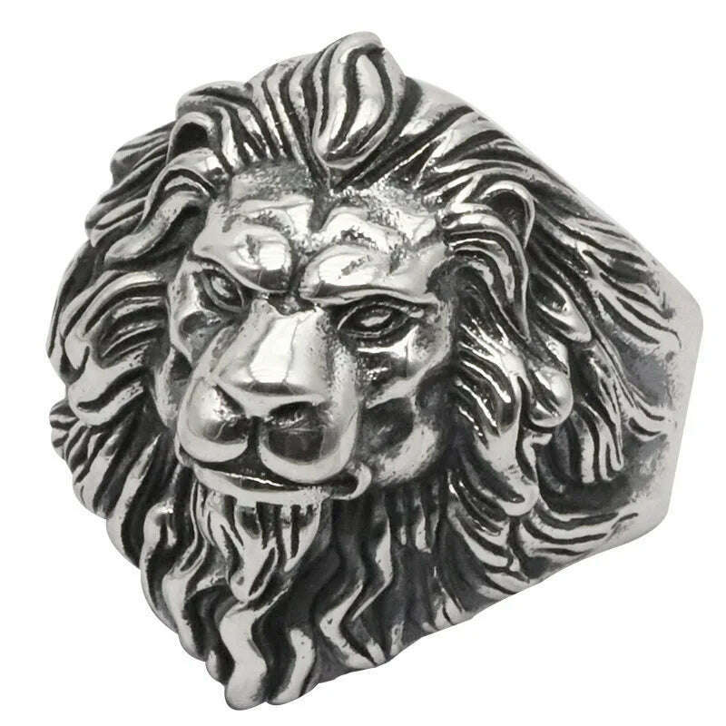KIMLUD, Silver High Quality Animal ring Men's Lion Rings Stainless Steel Rock Punk Rings Men Lion's head Jewelry, KIMLUD Womens Clothes