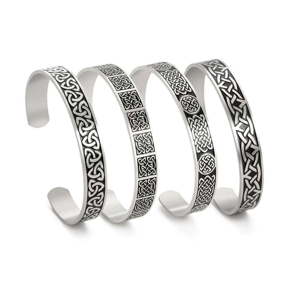 Skyrim Viking Triquetra Cuff Bangle for Women Men Stainless Steel Good Luck Amulet Vintage Celtics Irish Knots Bracelet Jewelry - KIMLUD