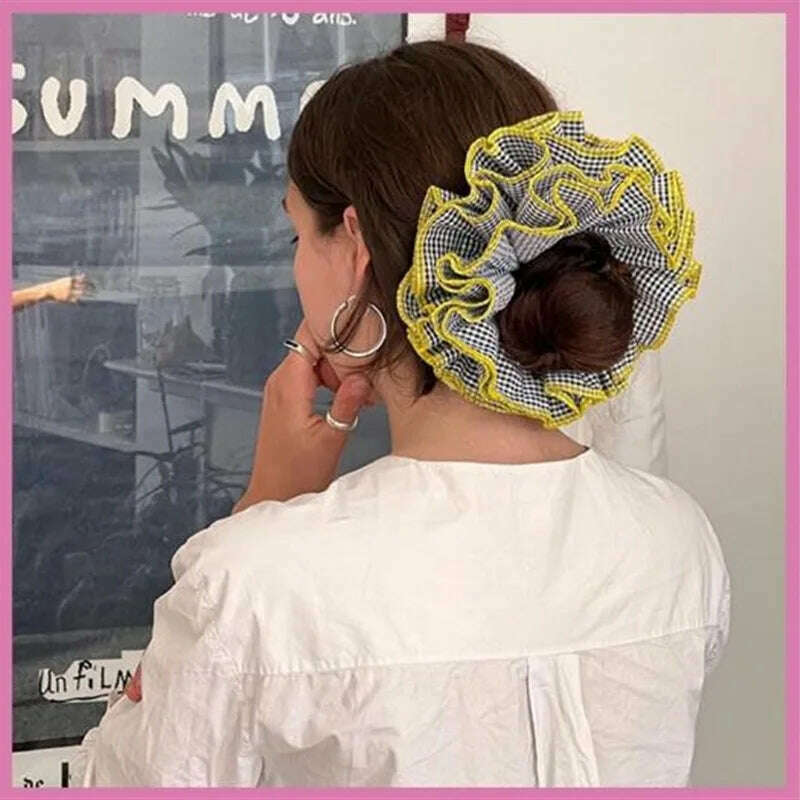 Small Design Hair Scrunchies For Woman Summer Cute Four Layer Plaid Headwear Pure Cotton Edge Extra Large Intestinal Hair Loop - KIMLUD