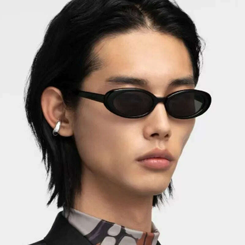 Small Frame Vintage Sunglasses Man Brand Designer Sun Glasses Male Fashion Shades Oval Mirror Black Retro Oculos De Sol - KIMLUD