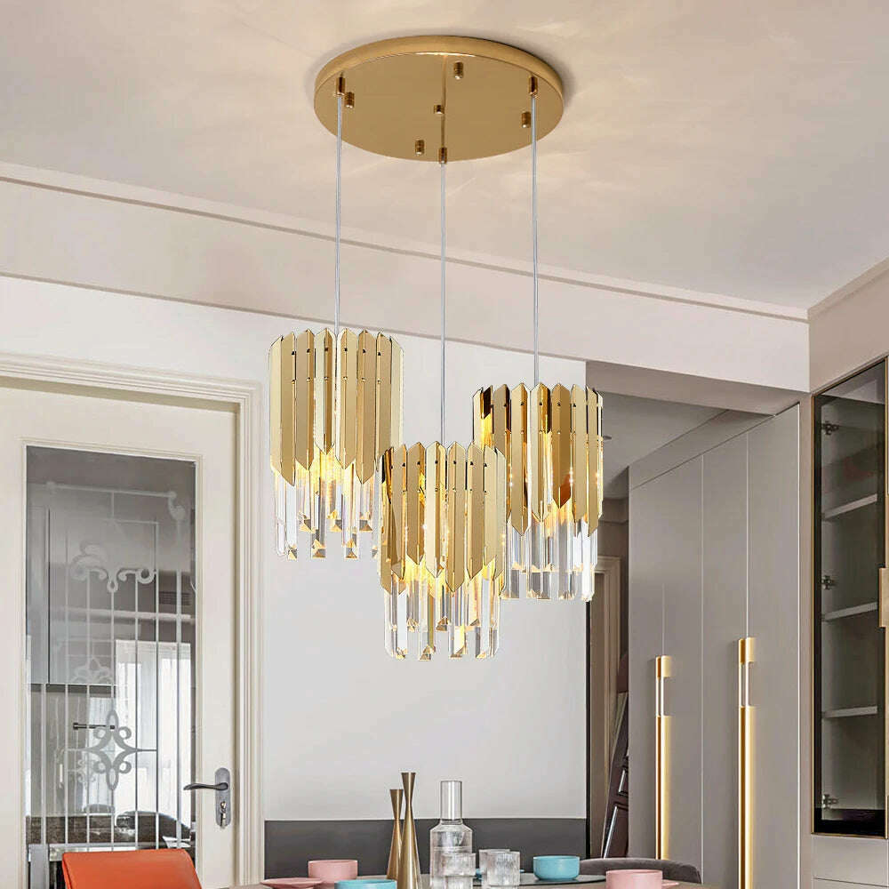 Small Round Gold k9 Crystal Modern Led Chandelier for Living Room Kitchen Dining Room Bedroom Bedside Luxury Indoor Lighting - KIMLUD