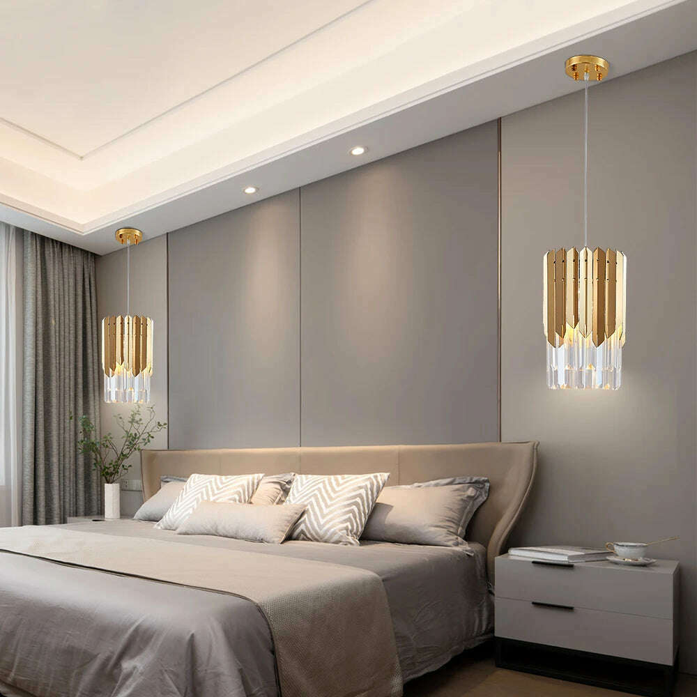 Small Round Gold k9 Crystal Modern Led Chandelier for Living Room Kitchen Dining Room Bedroom Bedside Luxury Indoor Lighting - KIMLUD