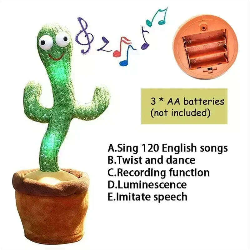 KIMLUD, Smart Electronic Plush Toy for Baby Singing Dancing Talking and Sound Recording Cactus Toys for Kids Xmas Gifts for Children, Battery, KIMLUD APPAREL - Womens Clothes