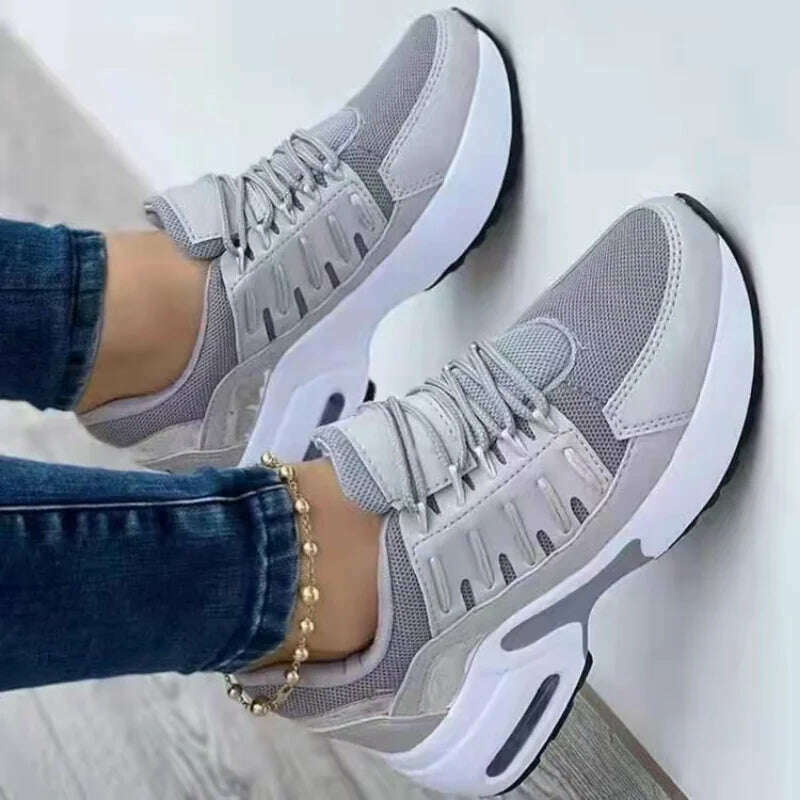 Sneakers Women Luxury Spring Autumn New Lace Up Wedge Platform Sneakers 2023 Outdoor Fashion Air Cushion Casual Running Zapatos - KIMLUD