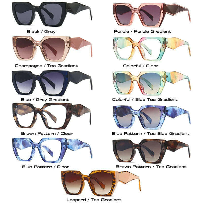 SO&amp;EI Retro Polygon Cat Eye Colorful Sunglasses Women Fashion Brand Designer Clear Gradient Shades UV400 Men Sun Glasses - KIMLUD