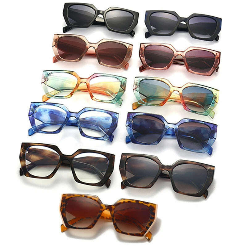 SO&amp;EI Retro Polygon Cat Eye Colorful Sunglasses Women Fashion Brand Designer Clear Gradient Shades UV400 Men Sun Glasses - KIMLUD