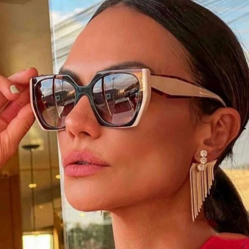 SO&amp;EI Retro Polygon Cat Eye Colorful Sunglasses Women Fashion Brand Designer Clear Gradient Shades UV400 Men Sun Glasses - KIMLUD