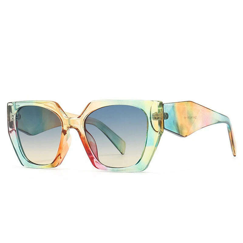 SO&amp;EI Retro Polygon Cat Eye Colorful Sunglasses Women Fashion Brand Designer Clear Gradient Shades UV400 Men Sun Glasses - KIMLUD