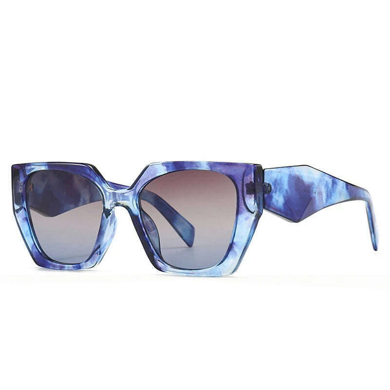 SO&amp;EI Retro Polygon Cat Eye Colorful Sunglasses Women Fashion Brand Designer Clear Gradient Shades UV400 Men Sun Glasses - KIMLUD