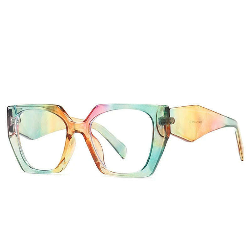 SO&amp;EI Retro Polygon Cat Eye Colorful Sunglasses Women Fashion Brand Designer Clear Gradient Shades UV400 Men Sun Glasses - KIMLUD