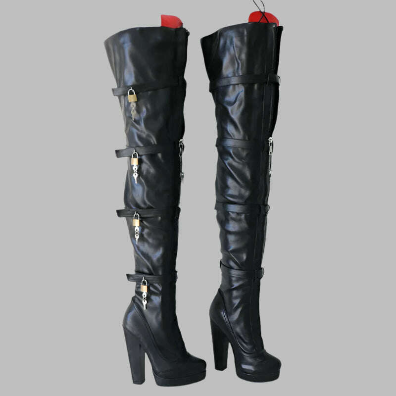 Sorbern 8 Locks Block Heel Boots Women Unisex Style Crotch Thigh High Boot Drag Queen Shoes Fetish Custom Multi Colors - KIMLUD