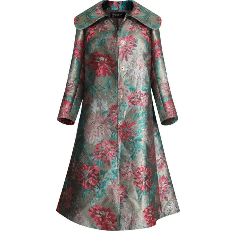Spring Autumn Jacquard Coat for Women Long Sleeve Covered Button Fall Windbreaker Jackets Korean Coats Women Trench Luxury - KIMLUD