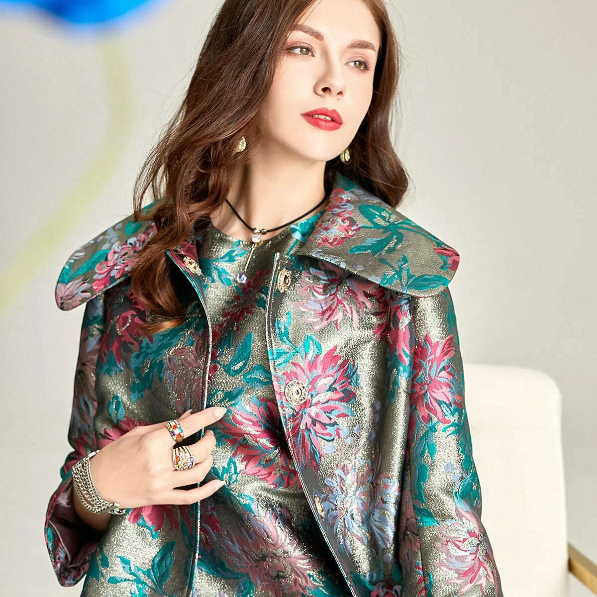 Spring Autumn Jacquard Coat for Women Long Sleeve Covered Button Fall Windbreaker Jackets Korean Coats Women Trench Luxury - KIMLUD