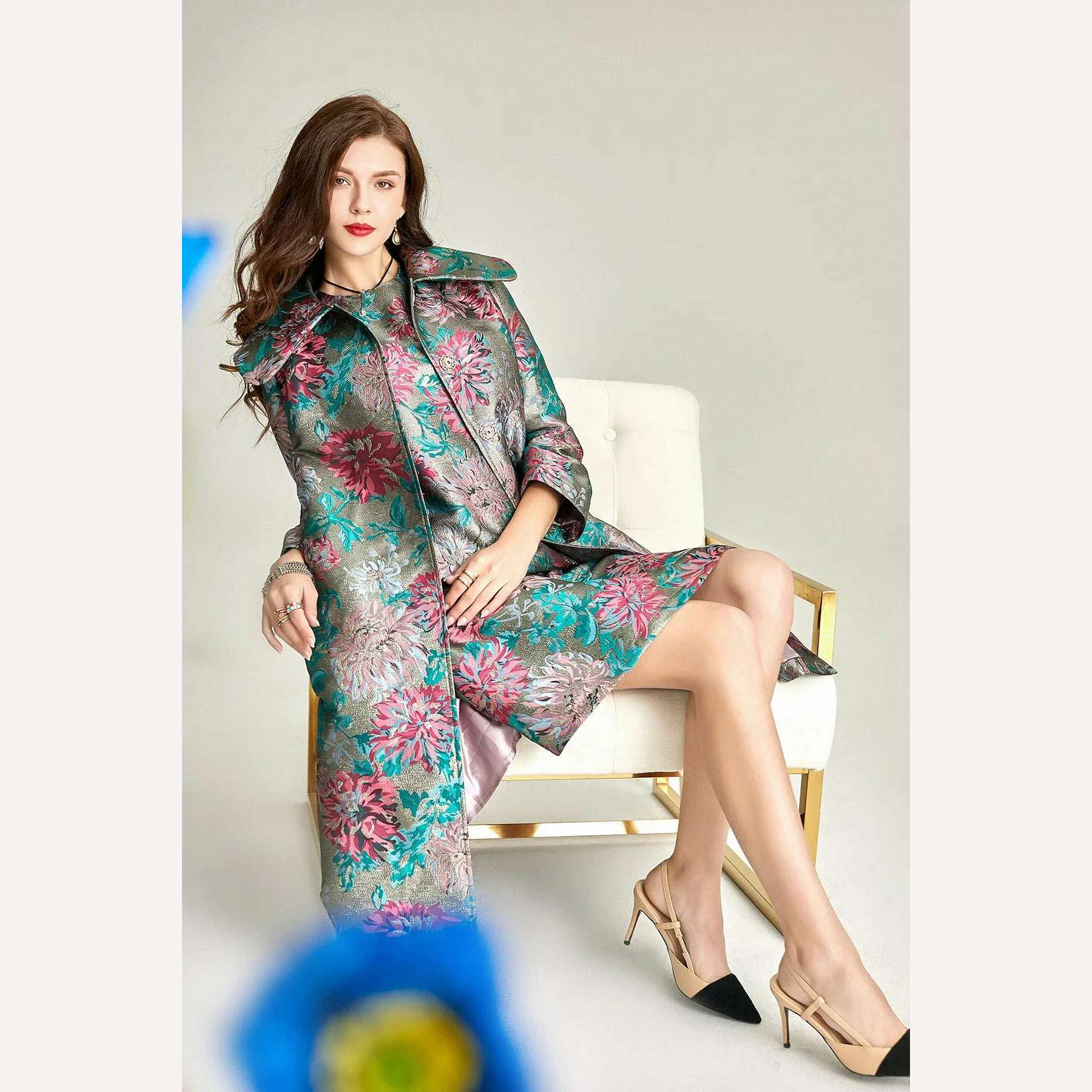 Spring Autumn Jacquard Coat for Women Long Sleeve Covered Button Fall Windbreaker Jackets Korean Coats Women Trench Luxury - KIMLUD