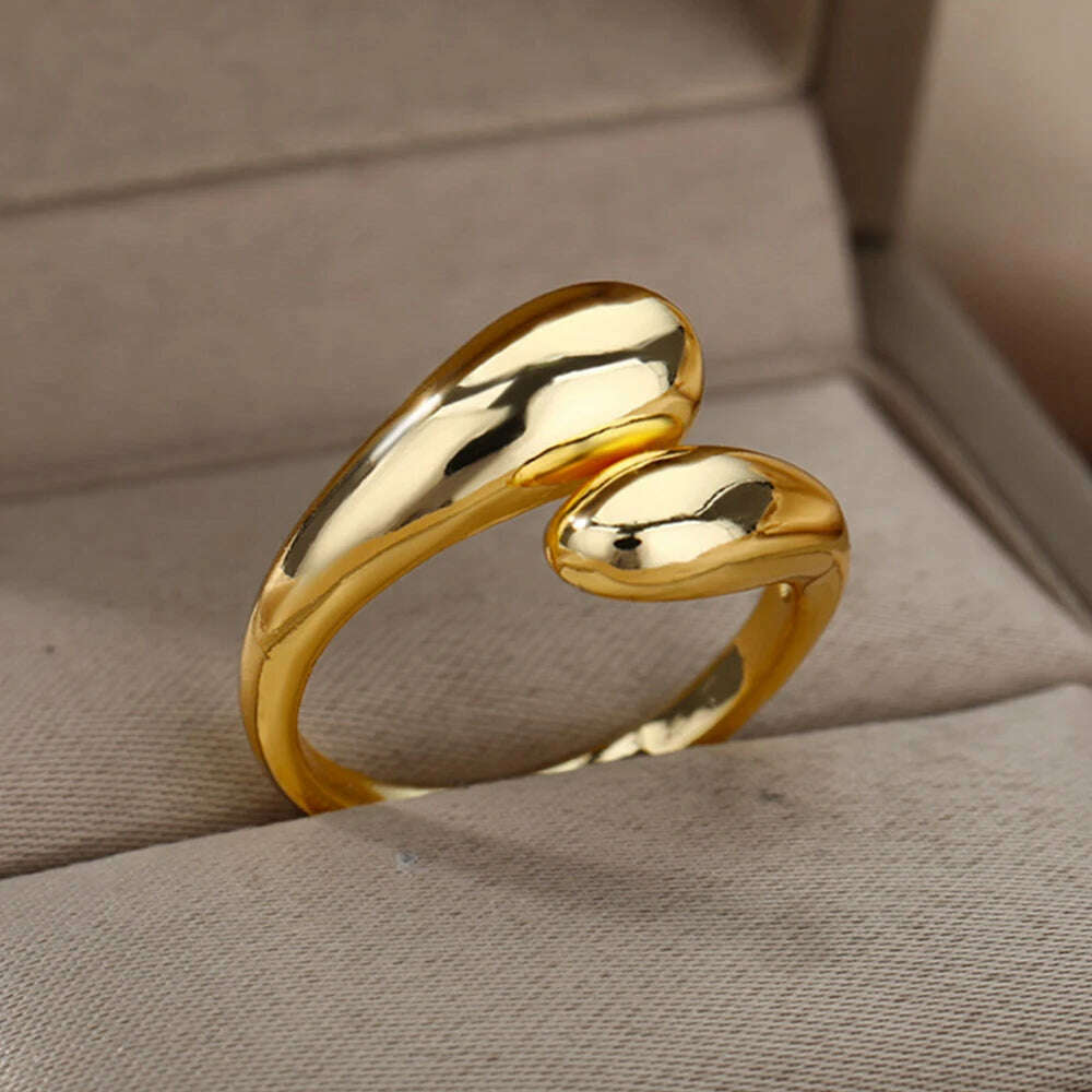 Stainless Steel Rings For Women Men Gold Color Hollow Wide Ring Female Male Engagement Wedding Party Finger Jewelry Gift Trend - KIMLUD