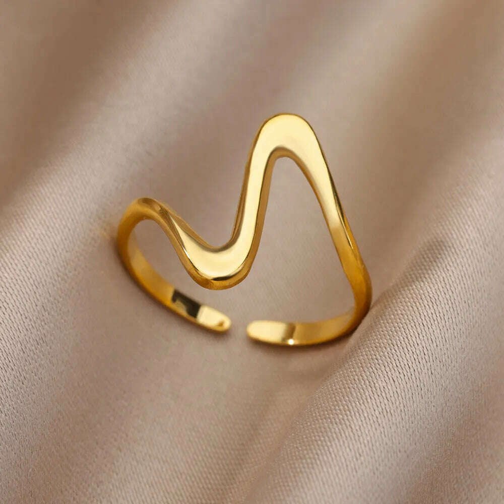 Stainless Steel Rings For Women Men Gold Color Hollow Wide Ring Female Male Engagement Wedding Party Finger Jewelry Gift Trend - KIMLUD