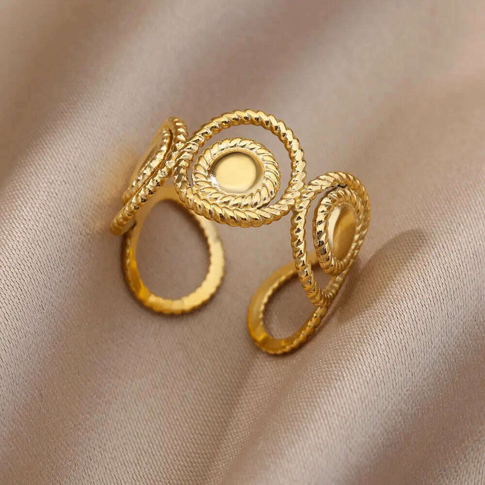 Stainless Steel Rings For Women Men Gold Color Hollow Wide Ring Female Male Engagement Wedding Party Finger Jewelry Gift Trend - KIMLUD