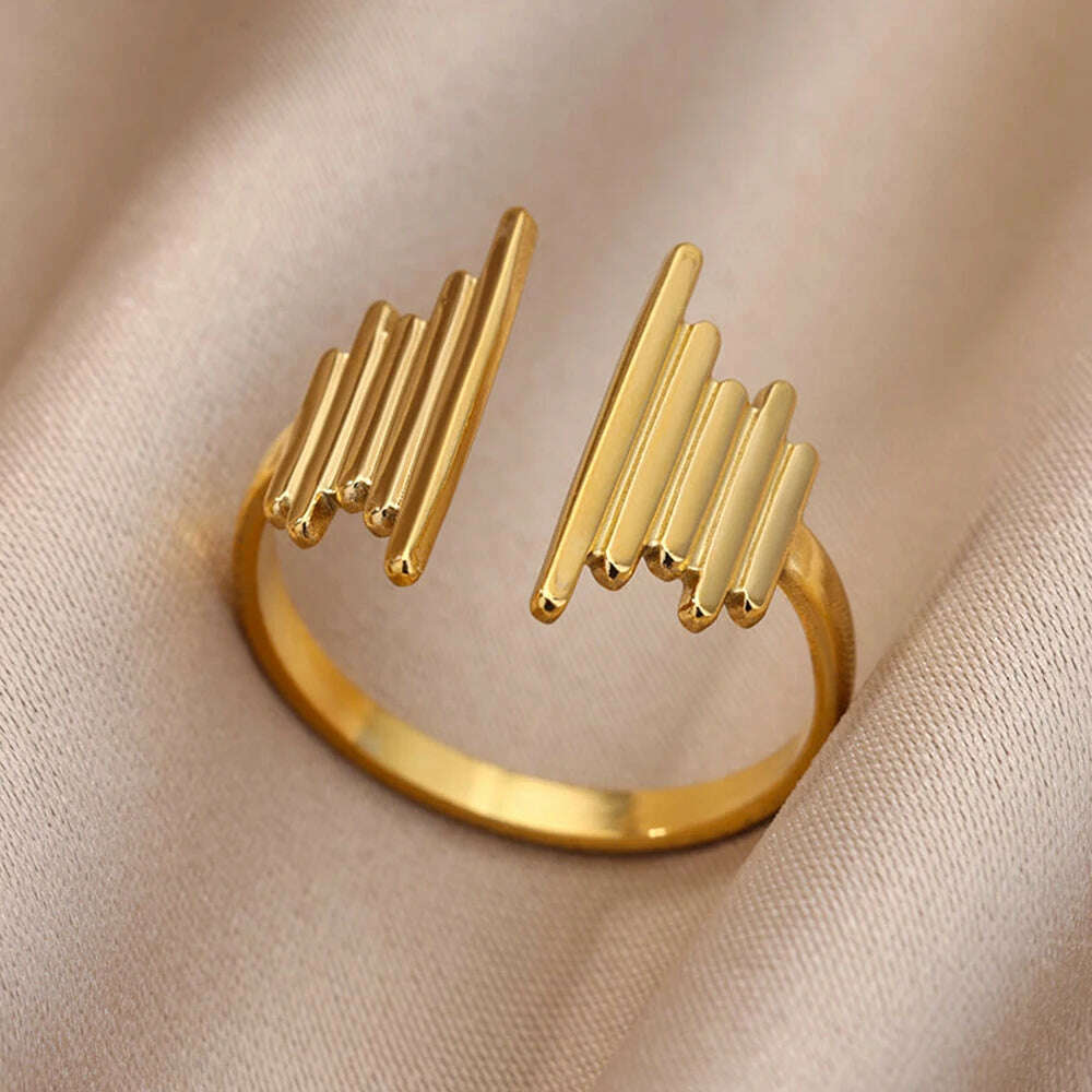 Stainless Steel Rings For Women Men Gold Color Hollow Wide Ring Female Male Engagement Wedding Party Finger Jewelry Gift Trend - KIMLUD