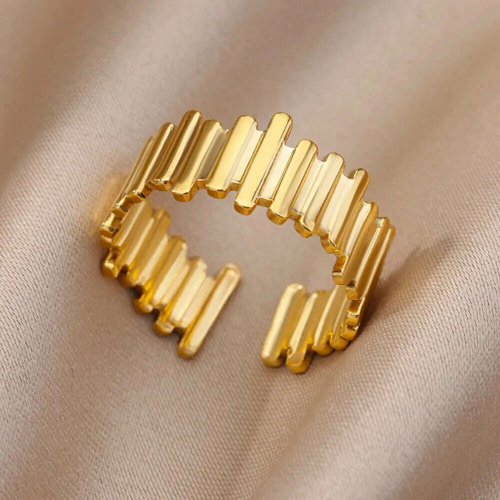 Stainless Steel Rings For Women Men Gold Color Hollow Wide Ring Female Male Engagement Wedding Party Finger Jewelry Gift Trend - KIMLUD