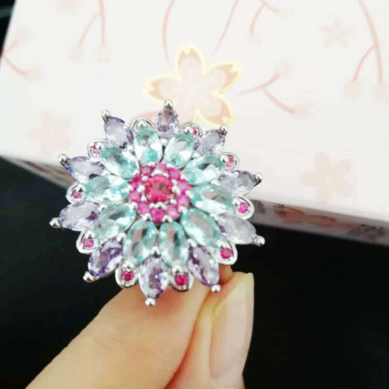 Sterling Silver 925 Multicolor Gemstone Flower Shape Top Quality New Design Jewelry Rings for Women Wedding Ring Gift - KIMLUD