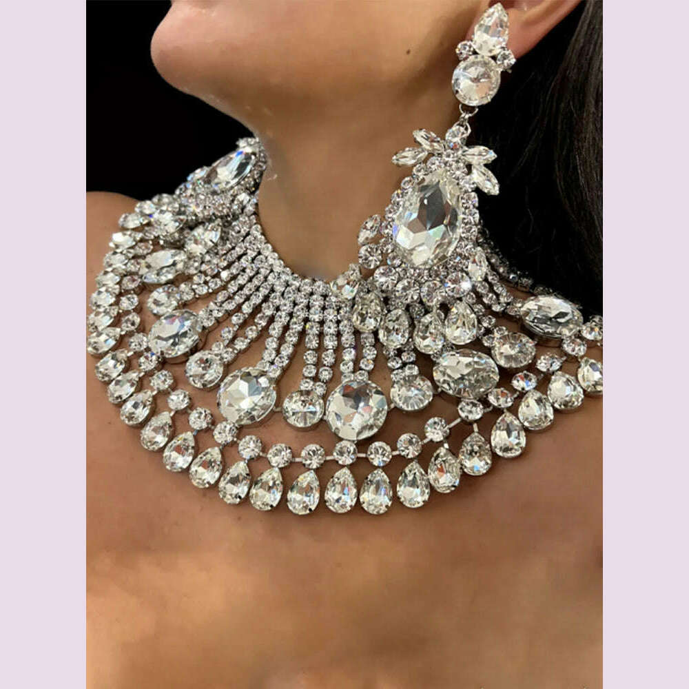 KIMLUD, Stonefans Oversized Round Necklace Set With Earrings for Girls Women Y2k Accessories Luxury Wedding Set Decoration Jewelry Gifts, Set / Gold / United States, KIMLUD APPAREL - Womens Clothes