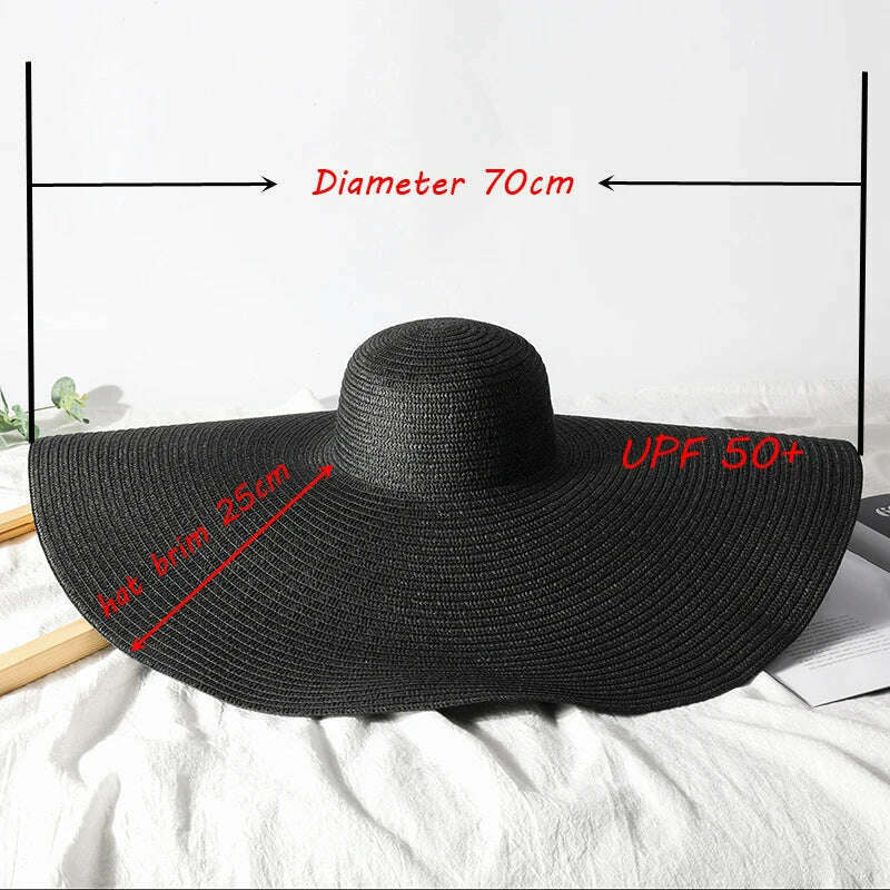 KIMLUD, Summer 70cm Large Wide Brim Sun Hats For Women Oversized Beach Hat Foldable Travel Straw Hat Lady UV Protection Sun Shade Hat, KIMLUD Womens Clothes