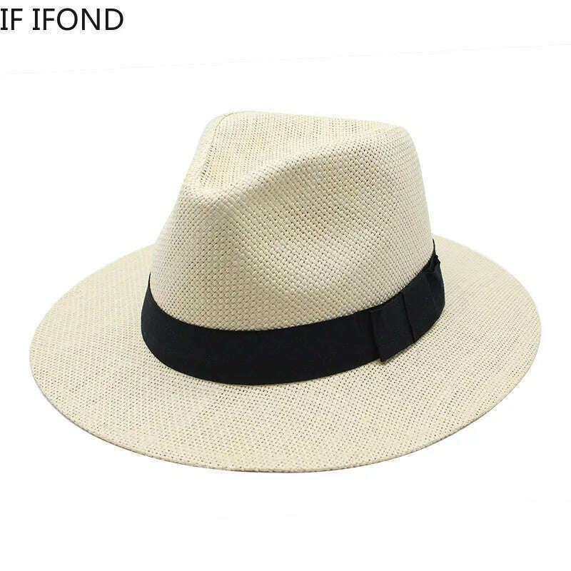 KIMLUD, Summer Casual  Paper Straw Sun Hats Men Panama Trilby Jazz Hat Outdoor UV Protection Beach Cap Bonnet, KIMLUD Womens Clothes