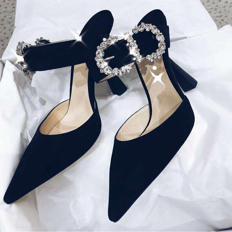 Summer Stiletto Sandals Women High Heels Rhinestone Buckle Pointed Toe Shoes Women High-Heeled Slippers sandalias de las mujeres - KIMLUD