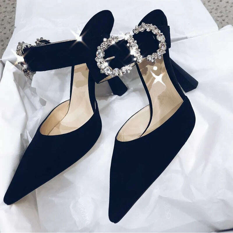 KIMLUD, Summer Stiletto Sandals Women High Heels Rhinestone Buckle Pointed Toe Shoes Women High-Heeled Slippers sandalias de las mujeres, KIMLUD Womens Clothes